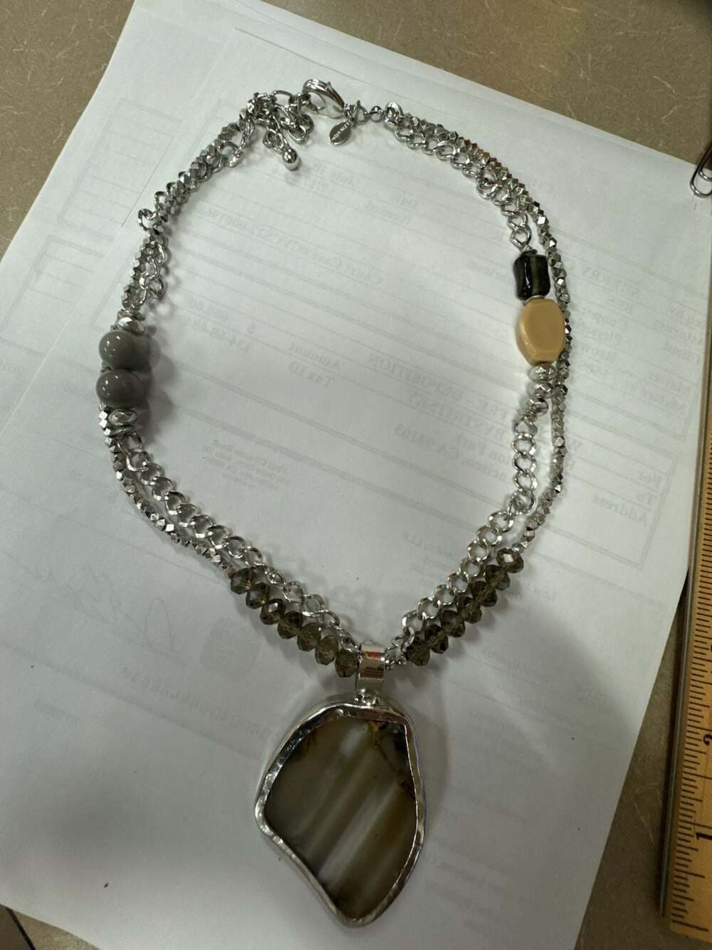 Chico's Statement Pendant Multi-Strand Layered Necklace with Faceted Beads